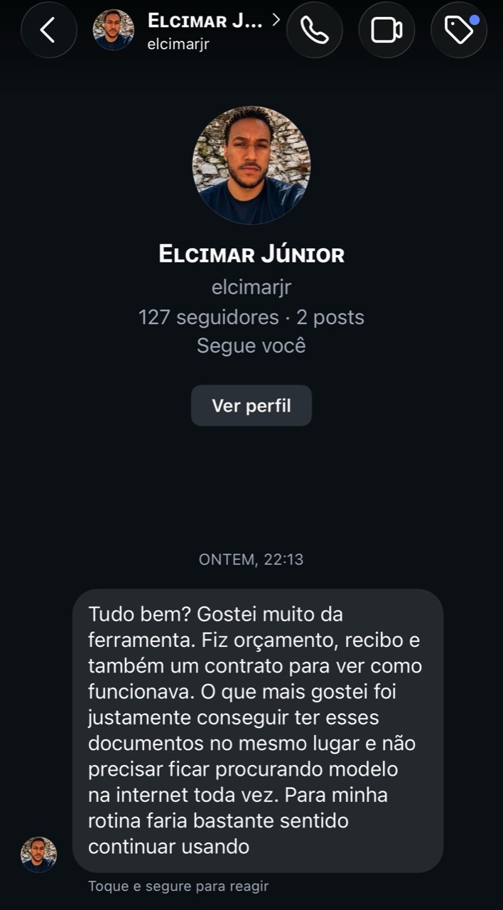 Captura do depoimento enviado por Elcimar Júnior no Instagram