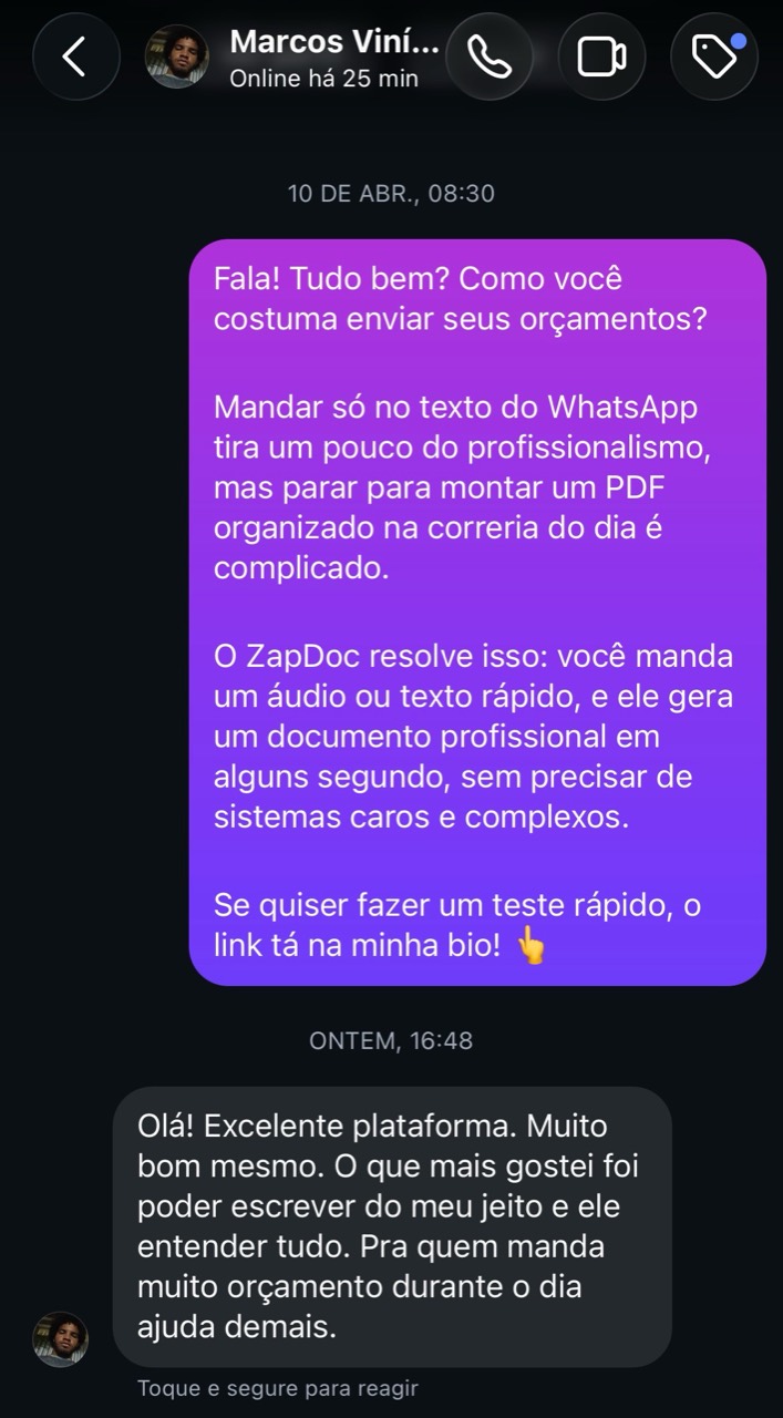 Captura do depoimento enviado por Marcos Vinícius no Instagram